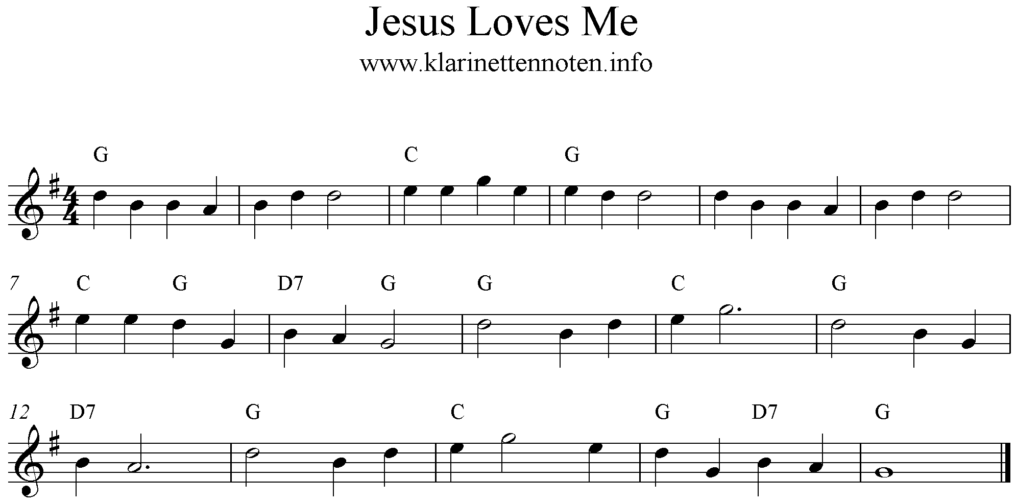 Jesus Loves Me, Clarinet, G-Major, high